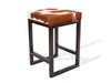 Brown & White Cowhide Brooklyn Stool | Cowhide Counter Stool | Luxury Cowhide Bar Stool | Square Cushion | Height: Medium