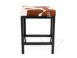 Brown & White Cowhide Manhattan Stool | Cowhide Counter Stool | Luxury Cowhide Bar Stool | Rectangular Cushion | Height: Medium