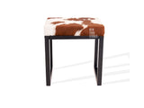 Brown & White Cowhide Bronx Stool | Cowhide Counter Stool | Luxury Cowhide Bar Stool | Rectangular Cushion | Height: Small