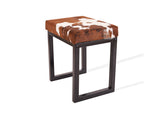 Light Tricolor Cowhide Bronx Stool | Cowhide Counter Stool | Luxury Cowhide Bar Stool | Rectangular Cushion | Height: Small