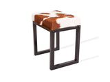 Brown & White Cowhide Bronx Stool | Cowhide Counter Stool | Luxury Cowhide Bar Stool | Rectangular Cushion | Height: Small