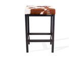 Brown & White Cowhide Manhattan Stool | Cowhide Counter Stool | Luxury Cowhide Bar Stool | Rectangular Cushion | Height: Large