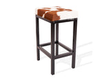 Brown & White Cowhide Manhattan Stool | Cowhide Counter Stool | Luxury Cowhide Bar Stool | Rectangular Cushion | Height: Large