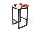 Brown & White Cowhide Brooklyn Stool | Cowhide Counter Stool | Luxury Cowhide Bar Stool | Square Cushion | Height: Large