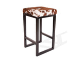 Light Tricolor Cowhide Brooklyn Stool | Cowhide Counter Stool | Luxury Cowhide Bar Stool | Square Cushion | Height: Large