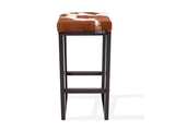 Brown & White Cowhide Brooklyn Stool | Cowhide Counter Stool | Luxury Cowhide Bar Stool | Square Cushion | Height: Extra Large