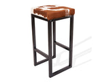 Brown & White Cowhide Brooklyn Stool | Cowhide Counter Stool | Luxury Cowhide Bar Stool | Square Cushion | Height: Extra Large