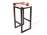 Brown & White Cowhide Brooklyn Stool | Cowhide Counter Stool | Luxury Cowhide Bar Stool | Square Cushion | Height: Extra Large