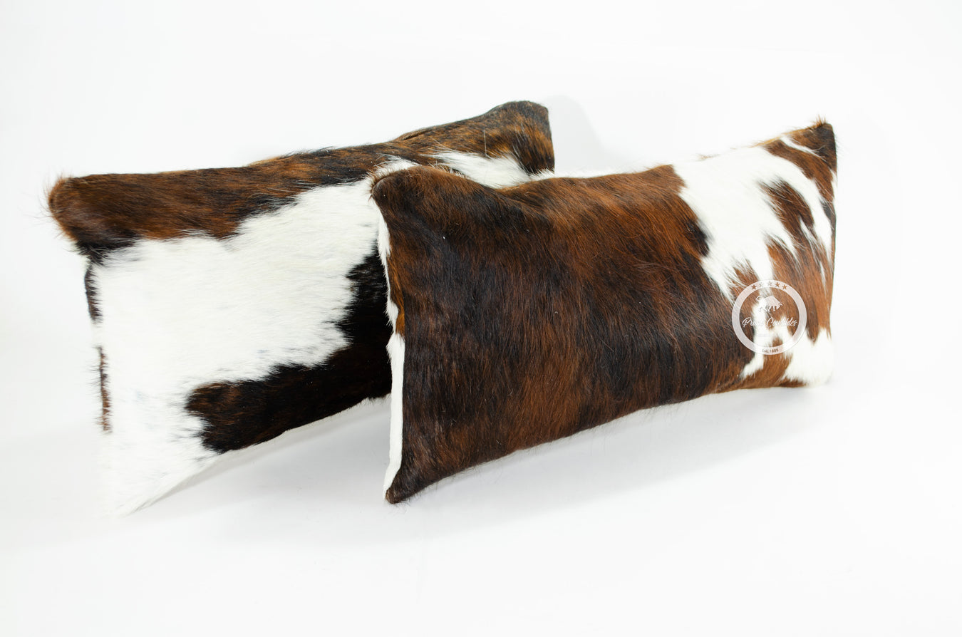 Set of deals 2 Exotic Tricolor Cowhide Cushion Pillowcases Brown, Black and White TriColor | Cushion Pillow Covers