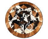 Round Cowhide Rug Tricolor Multi Star 60" - 80" ( 5 ft - 6.7ft)