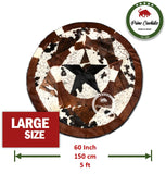 Round Cowhide Rug Tricolor Multi Star 60" - 80" ( 5 ft - 6.7ft)