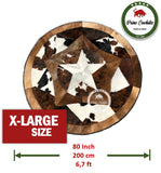 Round Cowhide Rug Tricolor Multi Star 60" - 80" ( 5 ft - 6.7ft)